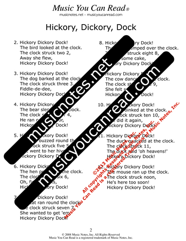 "Hickory, Dickory, Dock" lyrics, Text Format page 2