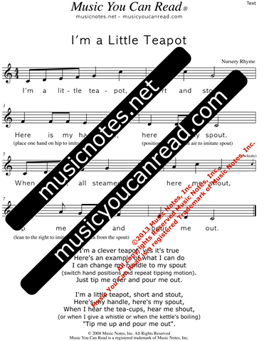 "I'm a Little Teapot" Lyrics, Text Format