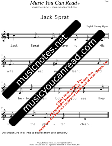 "Jack Sprat" Lyrics, Text Format