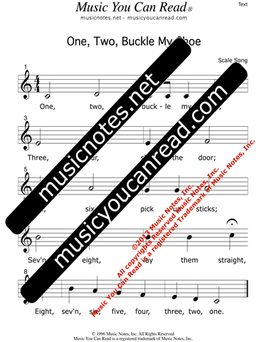 "One, Two, Buckle My Shoe" Lyrics, Text Format