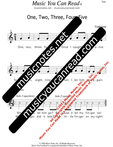 "One, Two, Three, Four, Five" Lyrics, Text Format