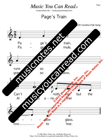 "Page's Train" Lyrics, Text Format