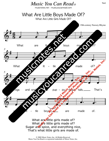 "What Are Little Boys/Girls Made Of?" Lyrics, Text Format