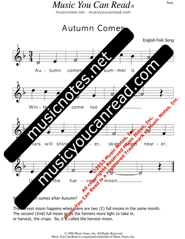 "Autumn Comes" Lyrics, Text Format