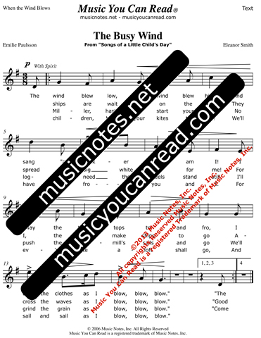 "The Busy Wind" Lyrics, Text Format