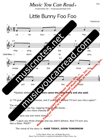 "Little Bunny Foo Foo" Lyrics, Text Format