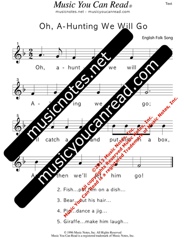 "Oh, A-Hunting We Will Go" Lyrics, Text Format