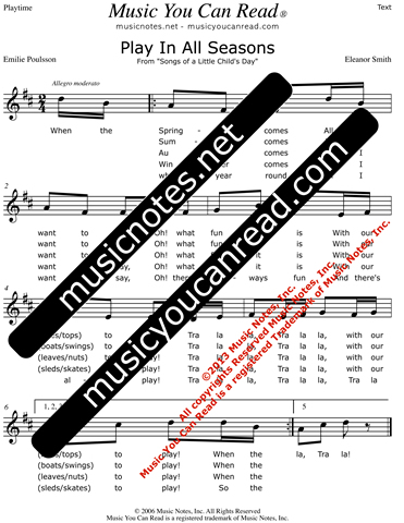 "Play in All Seasons" Lyrics, Text Format