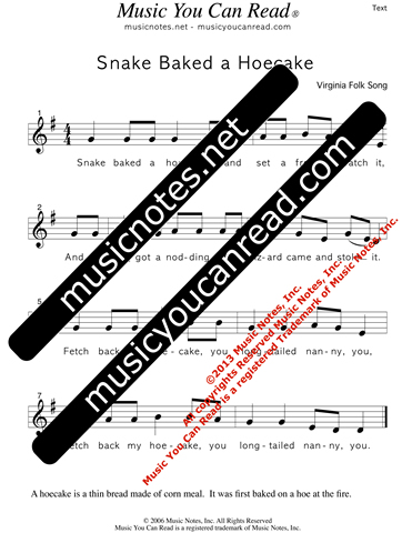 "Snake Baked a Hoecake" Lyrics, Text Format