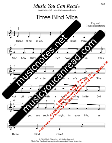 "Three Blind Mice" Lyrics, Text Format
