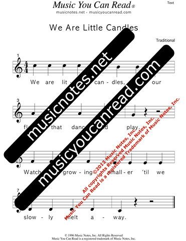 "We Are Little Candles" Lyrics, Text Format