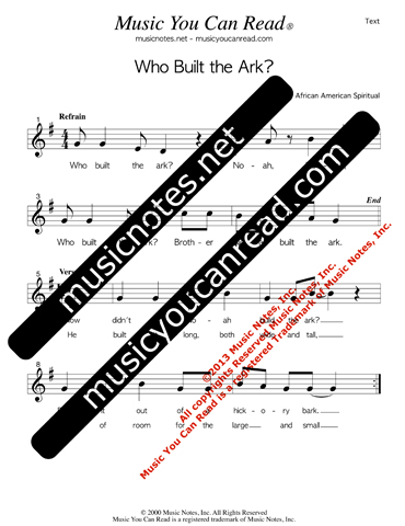 "Who Built the Ark?" Lyrics, Text Format