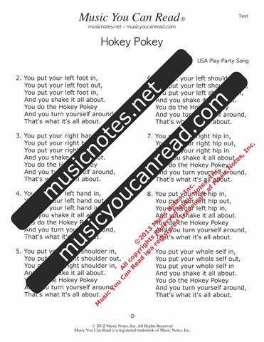 "Hokey Pokey" Lyrics, Text Format