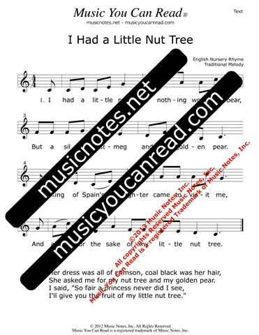 "I Had a Little Nut Tree" Lyrics, Text Format