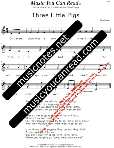 "Three Little Pigs" Lyrics, Text Format