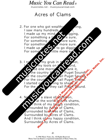 "Acres of Clams" Lyrics, Text Format