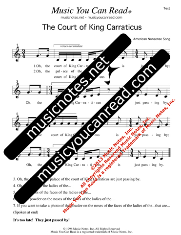 "The Court of King Carraticus" Lyrics, Text Format