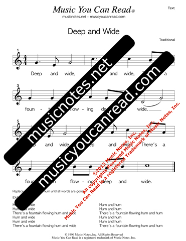 "Deep and Wide" Lyrics, Text Format