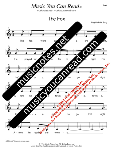 "The Fox" Lyrics, Text Format