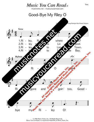 "Good-Bye My Riley O" Lyrics, Text Format