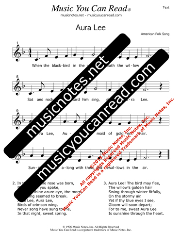 "Aura Lee," Lyrics, Text Format