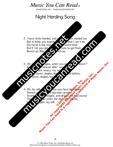 "BuNight Herding Song," Lyrics, Text Format