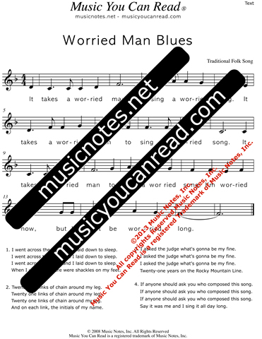 "Worried Man Blues," Lyrics, Text Format