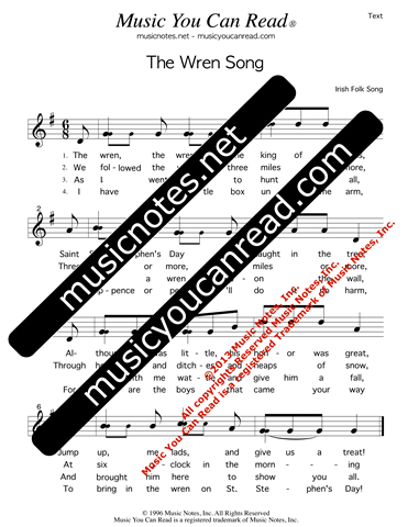 "The Wren Song," Lyrics, Text Format