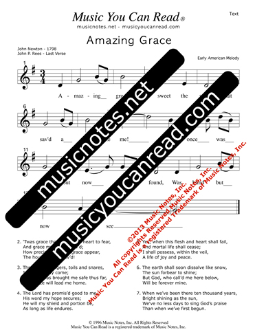 "Amazing Grace," Lyrics, Text Format