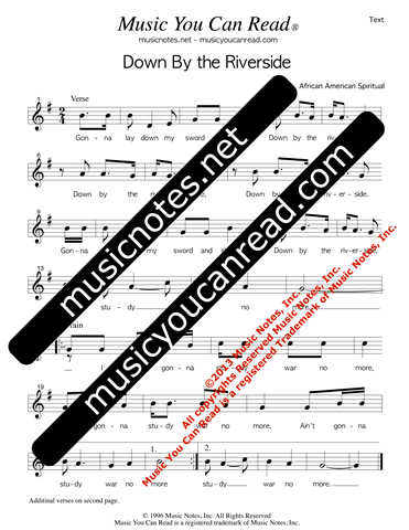 "Down By the Riverside," Lyrics, Text Format