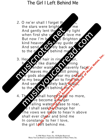 "The Girl I Left Behind Me," Lyrics, Text Format