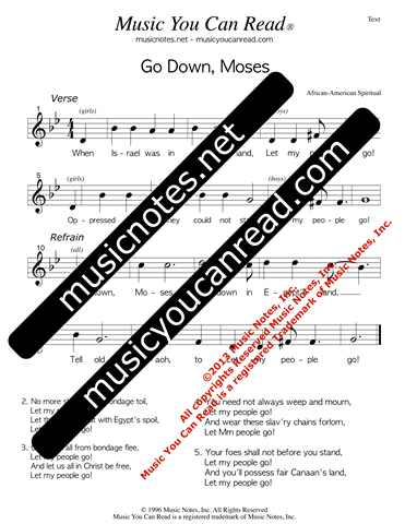 "Go Down, Moses," Lyrics, Text Format
