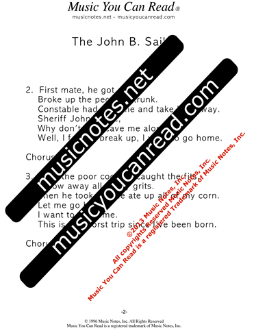 "The John B. Sails," Lyrics, Text Format