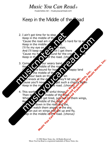 "Keep in the Middle of the Road," Lyrics, Text Format