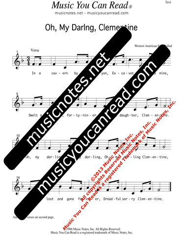 "Oh, My Darling, Clementine," Lyrics, Text Format