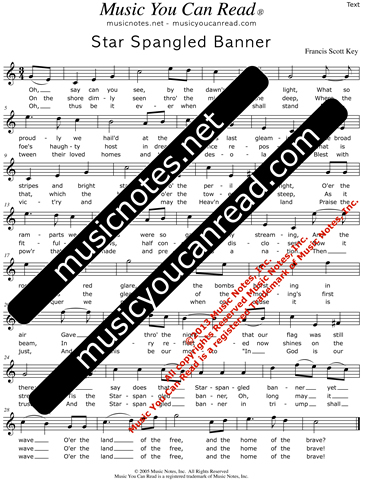 "Star Spangled Banner," Lyrics, Text Format